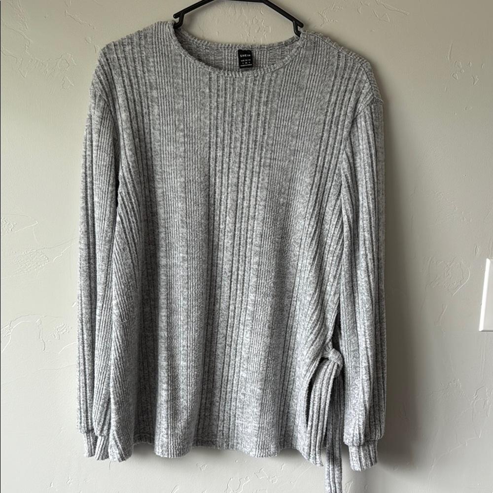 Maternity Gray Crew Neck Sweater with Ribbed Knit